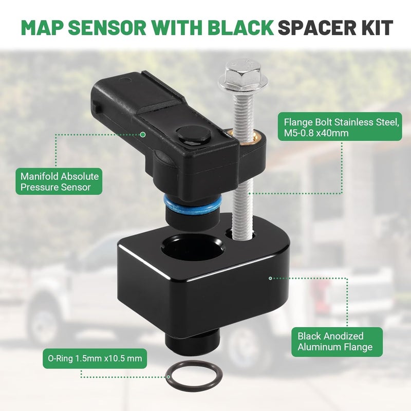 Rendrox MAP Sensor with Black Spacer Kit for Ford F-250 F-350 Super Duty 6.7L Diesel 2011-2019 | Manifold Absolute Pressure Sensor Replacement BC3Z-9F479-A BC3Z-9F479-B BC3Z9F479B CX2372 - Image 5